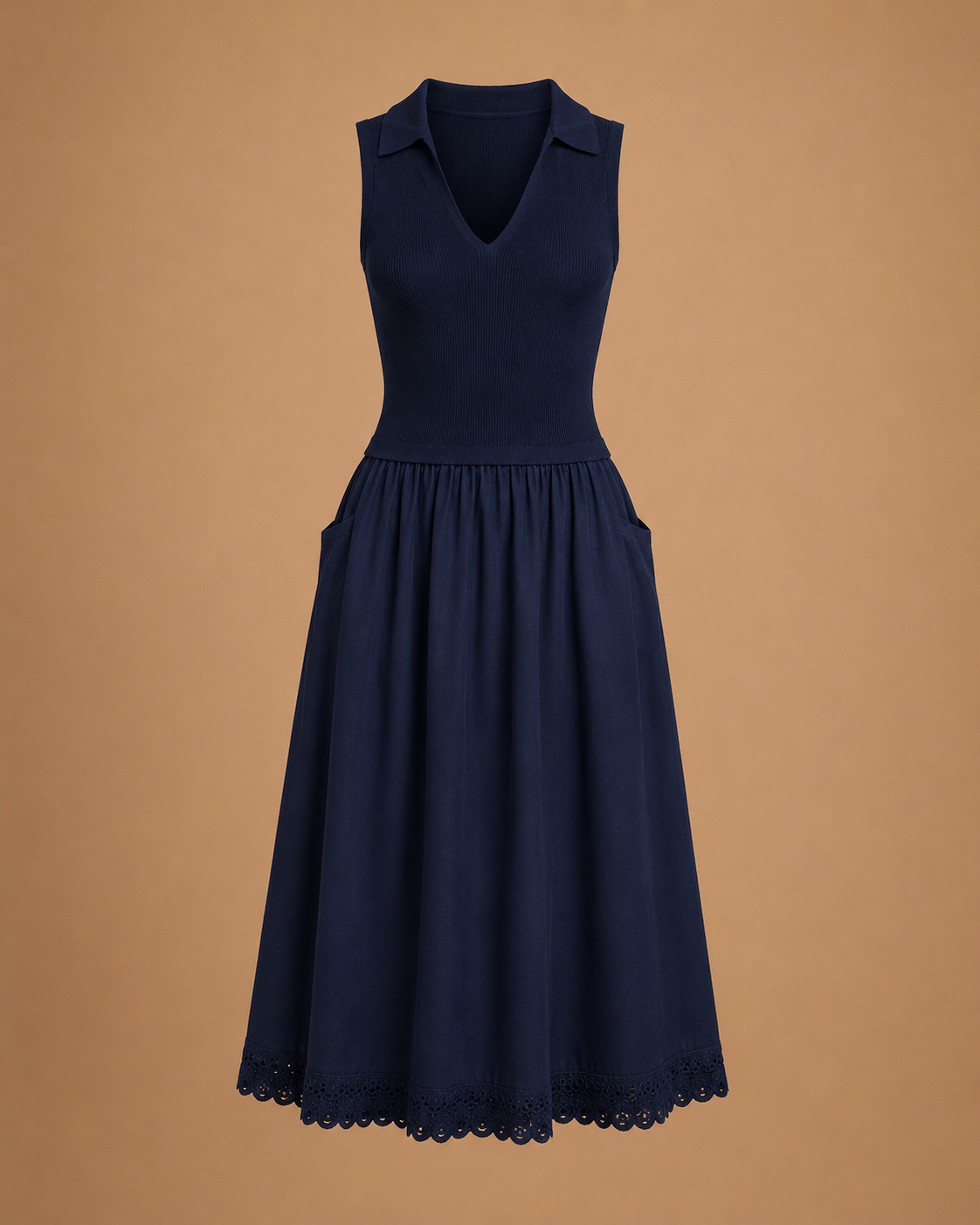 Robe Élyane — Maille Marine & Jupe Brodée