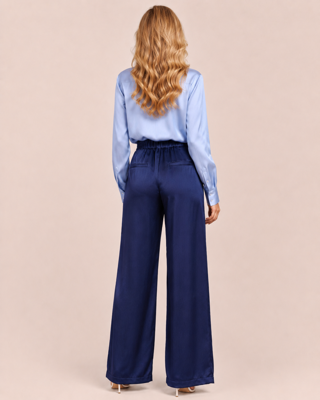 Pantalon Solène — Satin Bleu Nuit